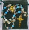 Charming Green/Turquoise Handmade Rosary with Velvet Case - 1" Gold-tone St. Benedict Centerpiece & Crucifix - Miraculous Medal