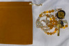 Dazzling Orange tone Handmade Rosary with Velvet Case - 1" Gold-tone St. Benedict Centerpiece & Crucifix - Miraculous Medal