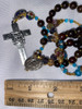 Lovely Multi-Colored Handmade Rosary with Velvet Case - Silver-tone Holy Face Centerpiece & Crucifix - Miraculous Medal