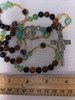 Browns/Green Handmade Rosary with Velvet Case - Silver-tone Holy Face Centerpiece & Crucifix - Miraculous Medal