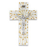 Silver and Gold on White Glass Cross with Fine Pewter Corpus-P65