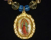 Unique gold plated enamel Medal of Our Lady of Guadalupe crystal glass beads Necklace