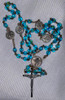 Beautiful Vintage Blue Glass Bead Marian Rosary with Sequin Case