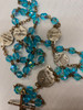 Beautiful Vintage Blue Glass Bead Marian Rosary with Sequin Case