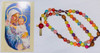 Jesus Beads Colorful Flower Rosary/Vintage Rose Cross and Instructional Holy Card