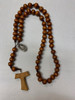 Vintage Wood Bead Franciscan Rosary with Tau Cross - Newly Strung on Strong Brown Cord