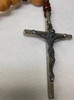 Unique Rosary!  Mix of Old & New! Vintage Sacred Heart Centerpiece/Crucifix restrung with Holy and Olive Wood Beads on Strong Brown Cord