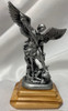 Italian Statue St. Michael Silver-tone on Olivewood Base
