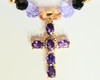 18 karat Gold Filled Purple Oval Cubic Zirconia Crystal Cross Pendant - 18 inch Princess Necklace