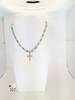 18 karat Gold filled oval white cubic zirconia crystal cross pendant -  18 inch Princess necklace