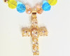 18 karat Gold filled oval white cubic zirconia crystal cross pendant -  18 inch Princess necklace