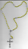 Lime Yellow Decade, White Our Father Crystal Bead Chain Link Rosary