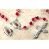 Our Lady of Guadalupe Silver Chain, Red Crystal Bead Rosary with Lapel Pin