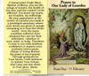 Prayer to Our Lady of Lourdes Prayer Card