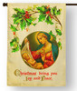 Vintage Madonna with Holly Outdoor House Flag Featuring Blessed Mother and Baby Jesus