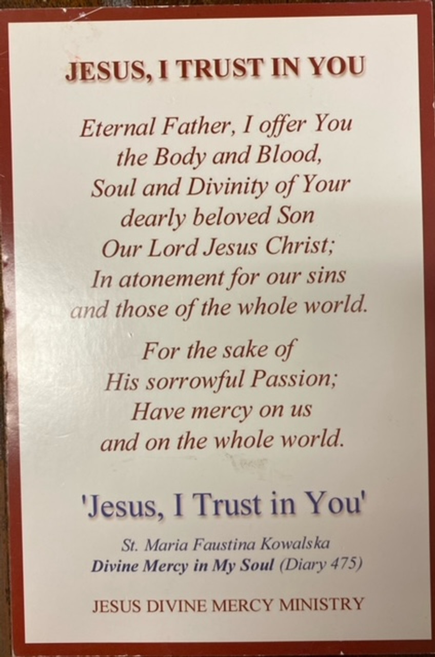 Back: Jesus, I Trust in You: large prayer card 4"x 6"