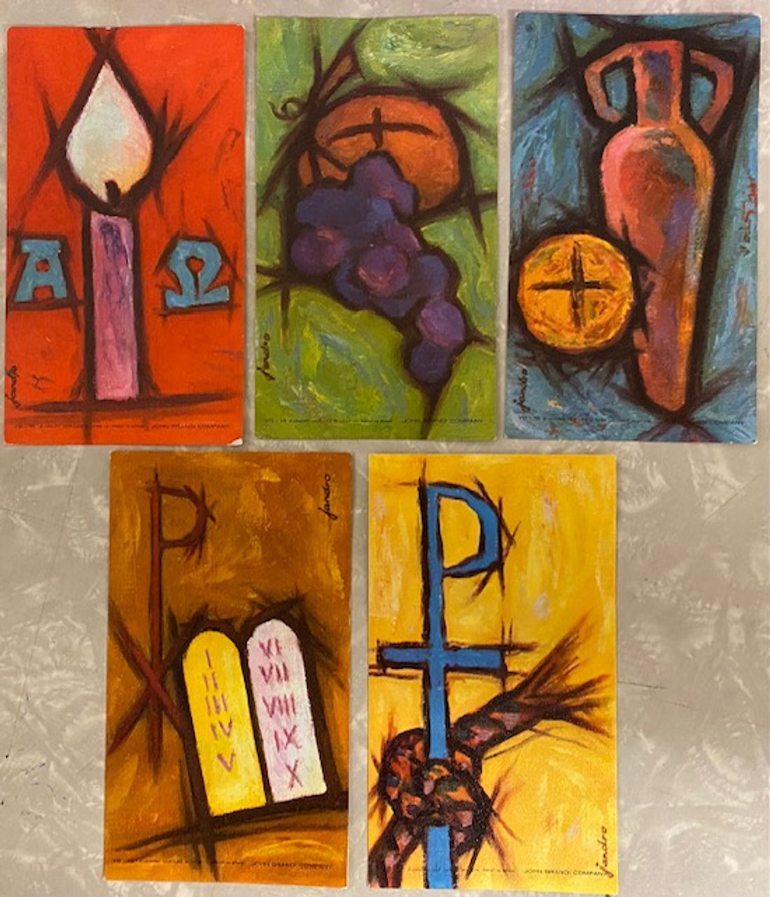 Liturgical Symbols Colorful Holy Cards - set of 5 - Vintage