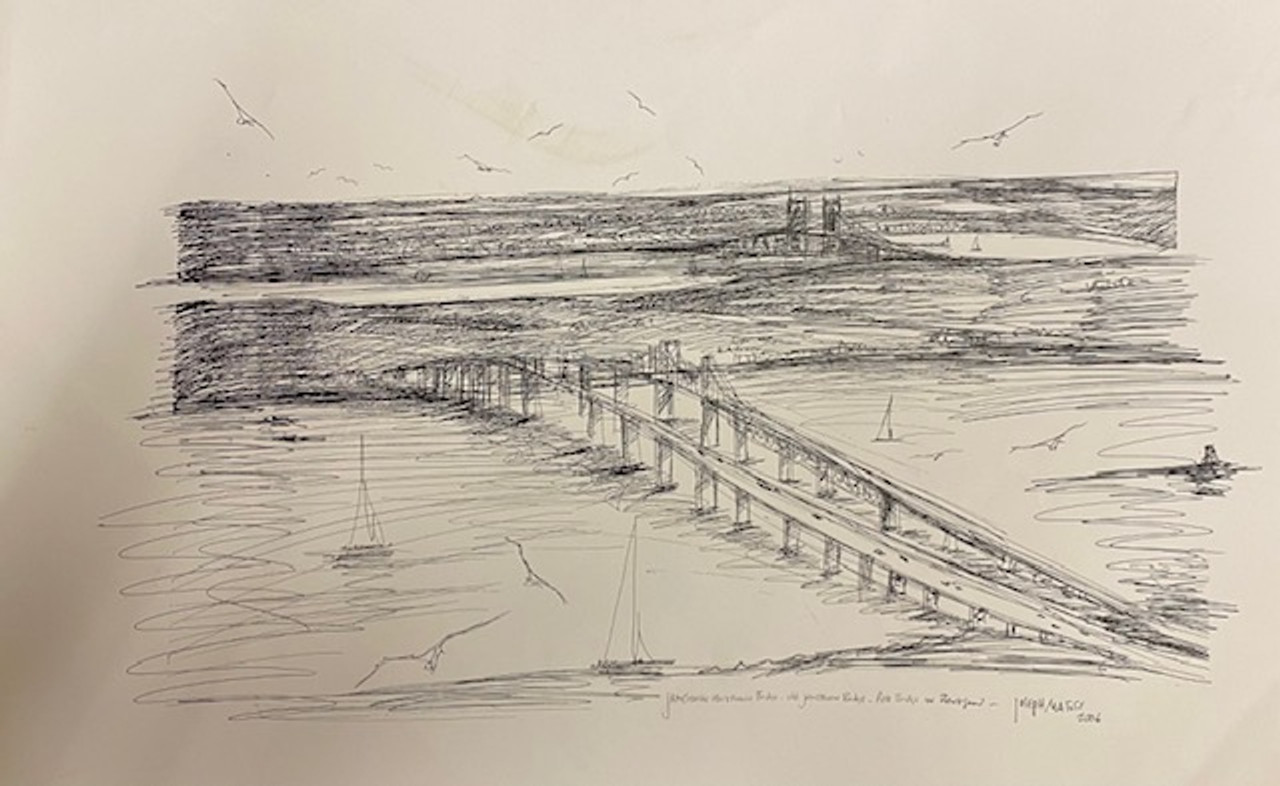 Jamestown Verrazzano Bridge sketch by Joseph Matose 11"x 16.5"
