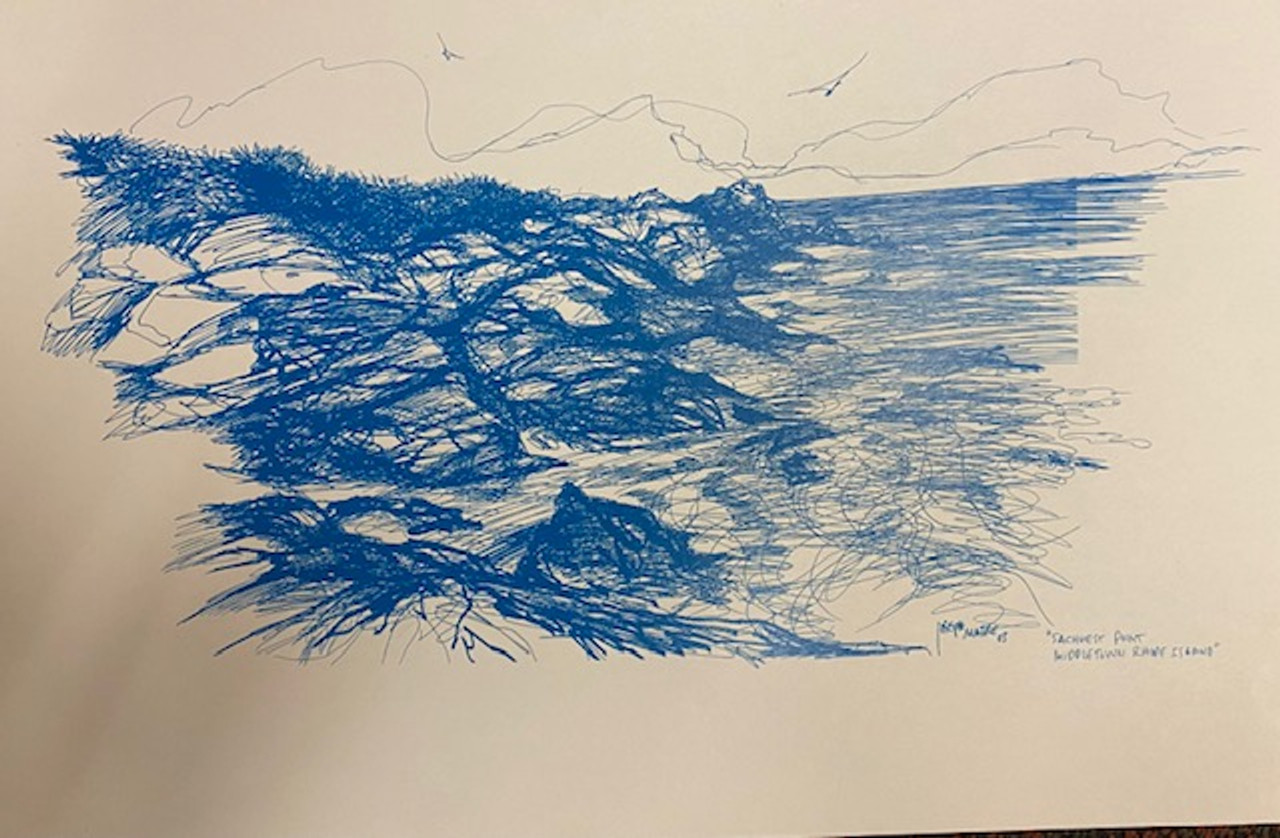 Sachuest Point - Middletown, Rhode Island sketch in blue by Joseph Matose 11"x 16.5"
