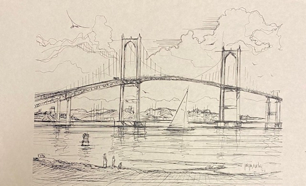 Suspension Bridge sketch by Joseph Matose 8.5"x 10" 