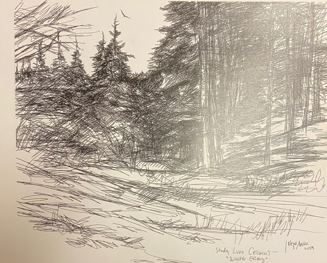 "Winter etching" sketch by Joseph Matose 8"x 11"