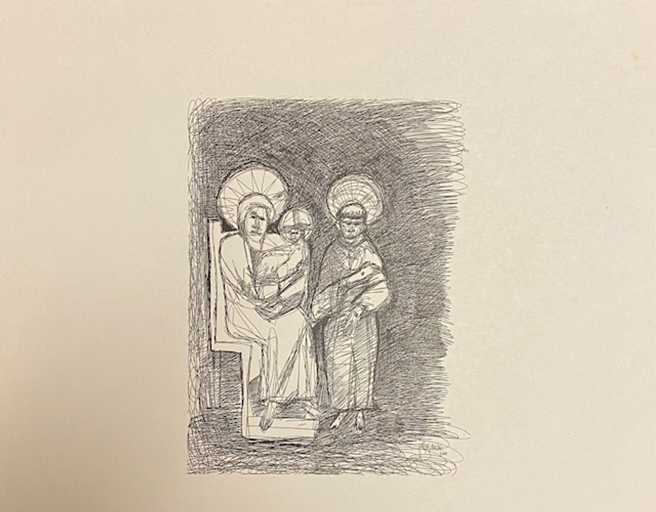 Blessed Mother with St. Francis sketch by Joseph Matose 8"x 11"