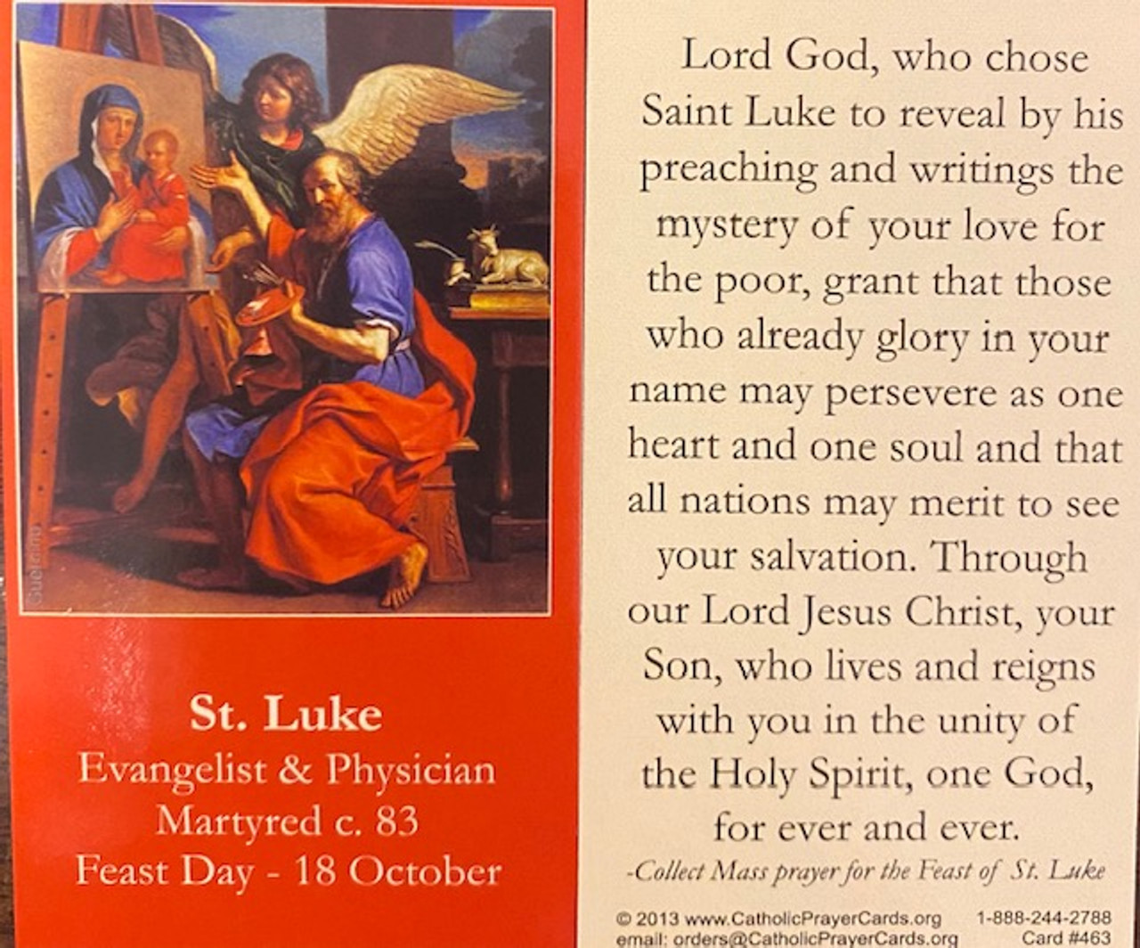 St. Luke Evangelist & Physician Prayer Card