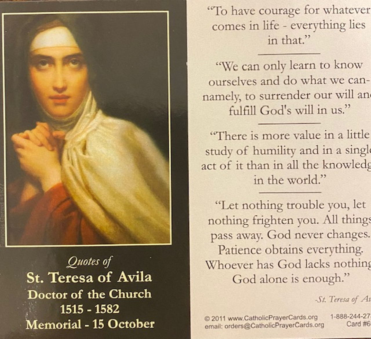 St. Teresa of Avila Prayer Card with Quotes