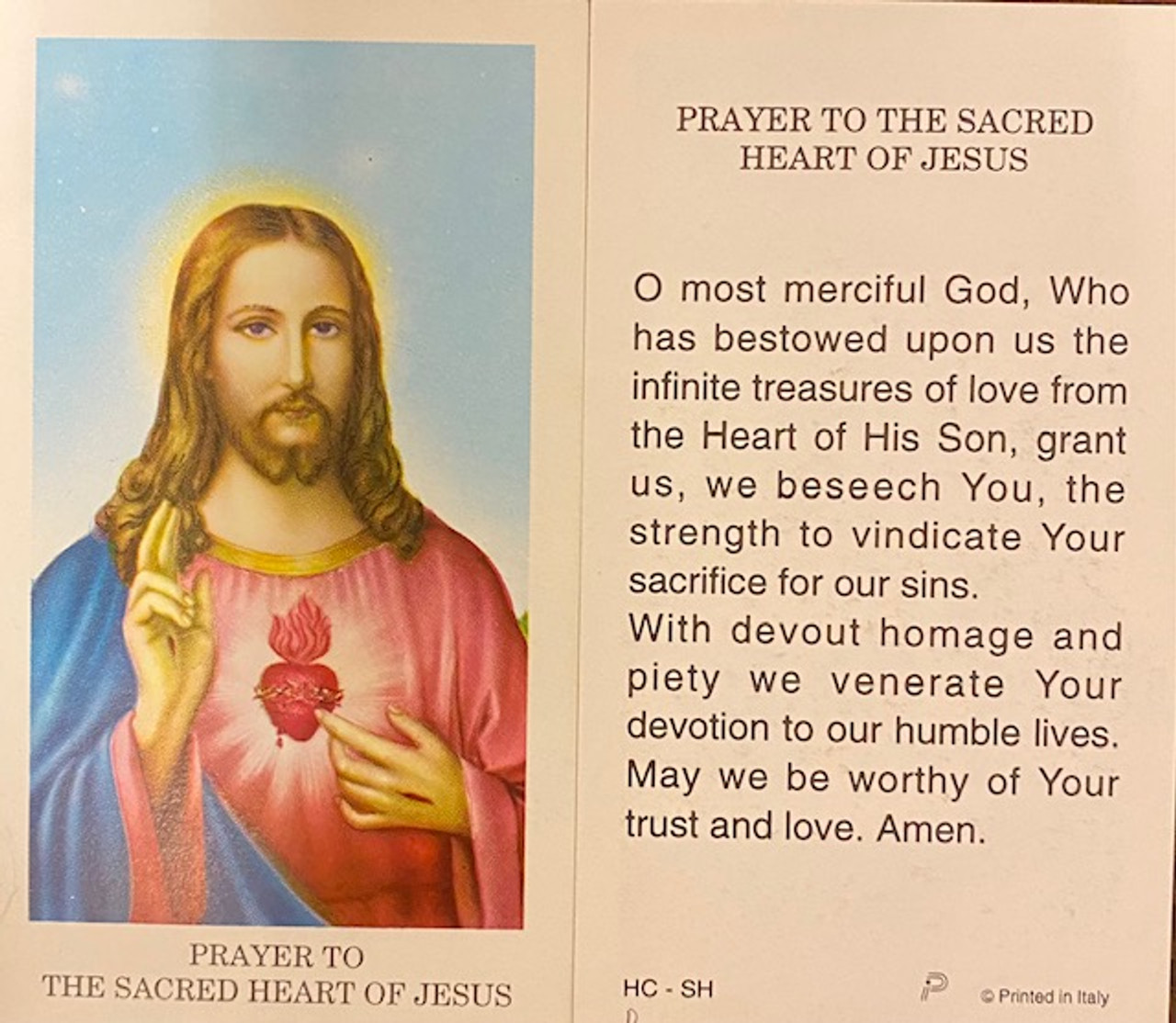 Prayer to The Sacred Heart of Jesus - Vintage Holy Card