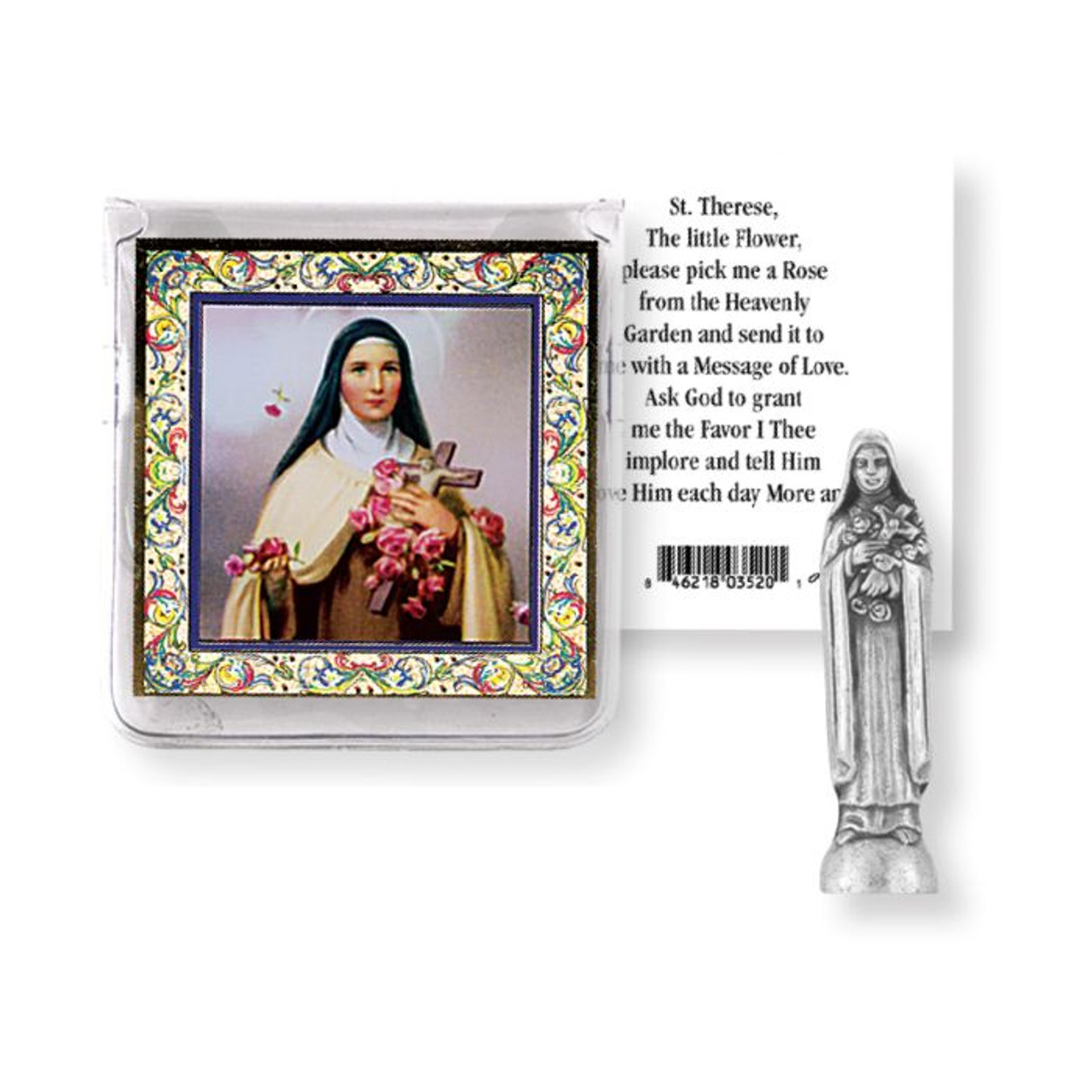 Saint Therese Pocket Statue with Holy Card in a Clear Pouch