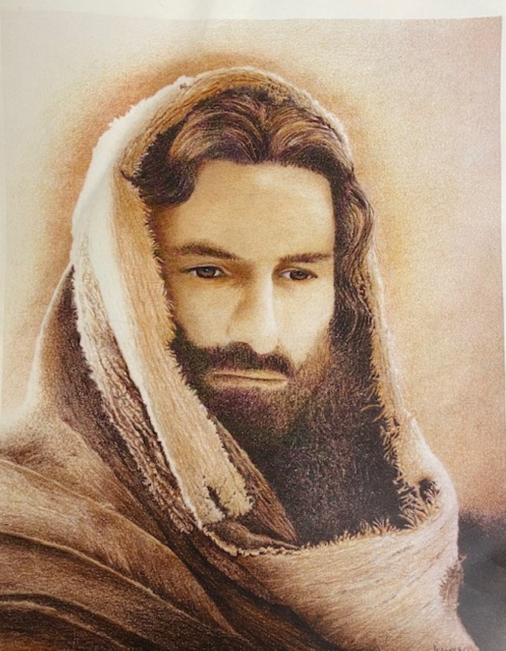 Print of Jesus in various shades of brown