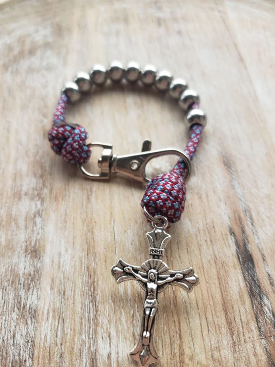 Kolbe & Co. - Clip & Carry One Decade Rosary - Maroon/Blue/Pink