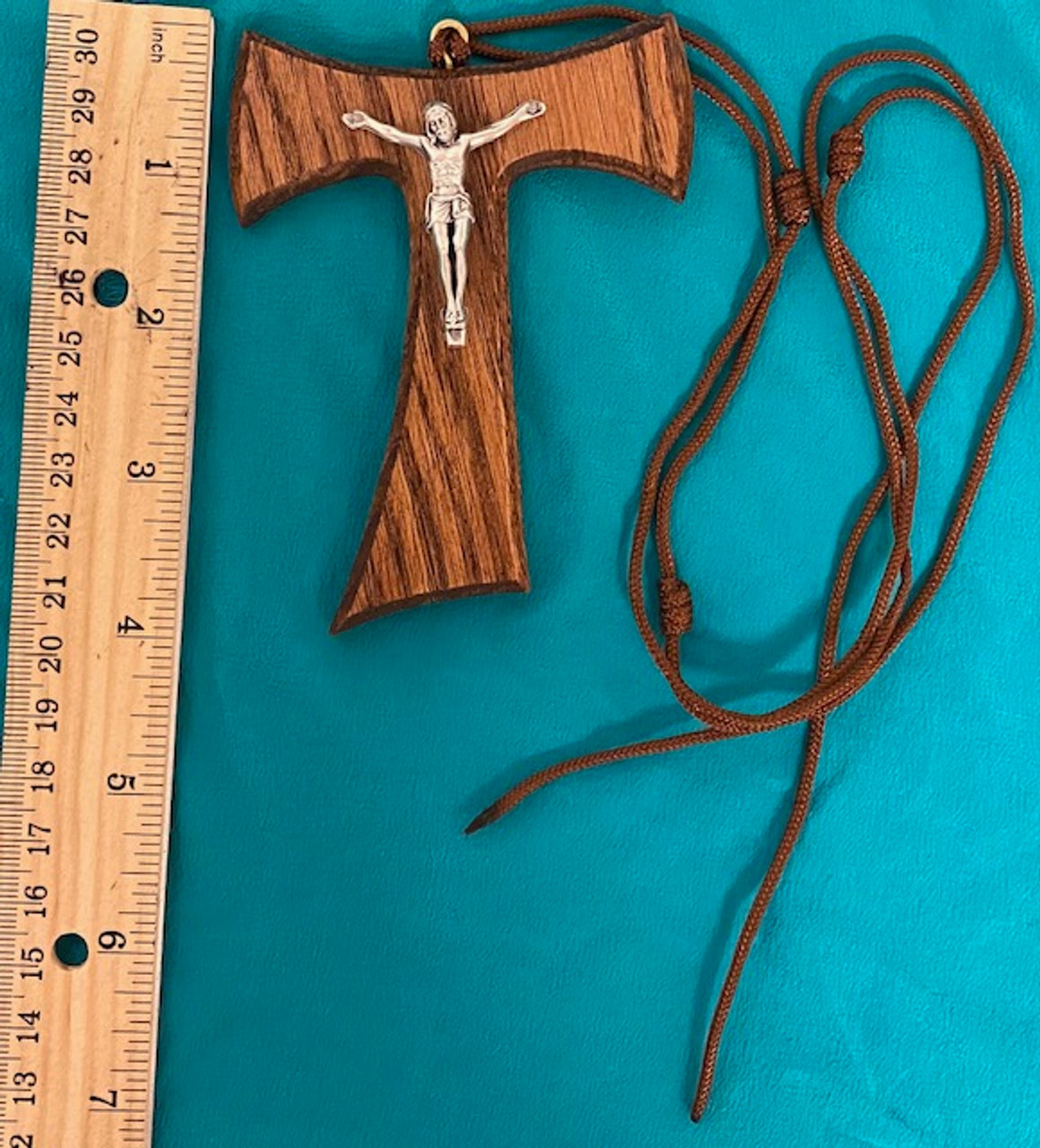 4" Handcrafted Wooden Tau Pendant with Corpus