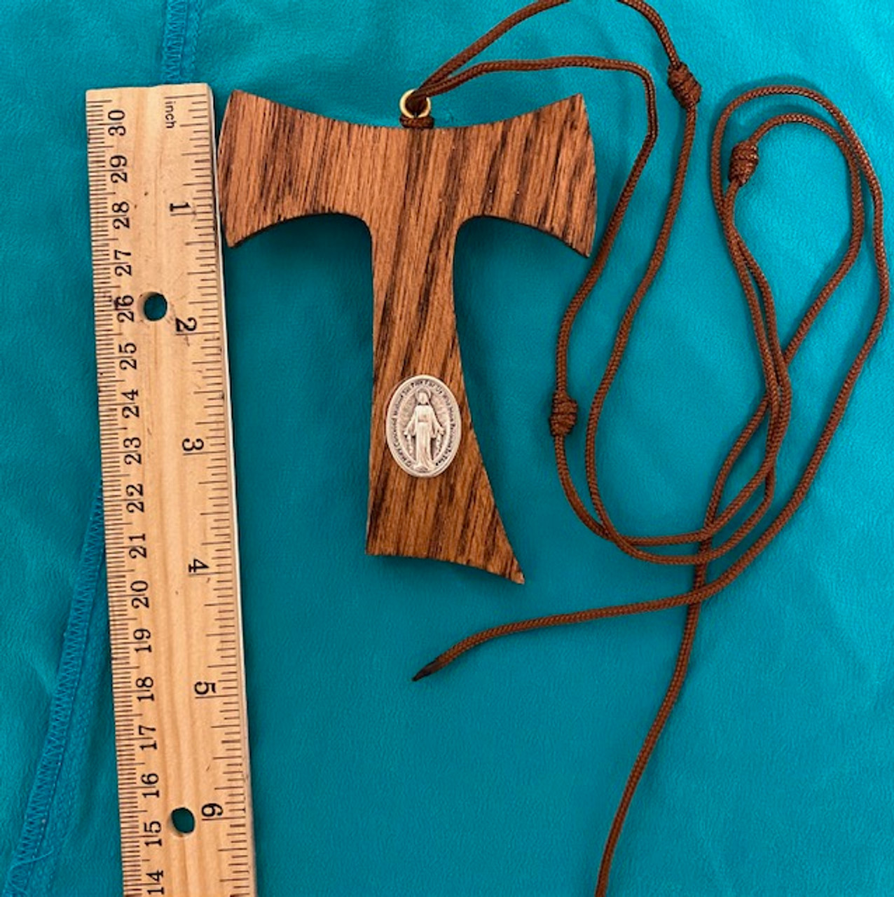 4" Handcrafted Wooden Tau Pendant with Corpus