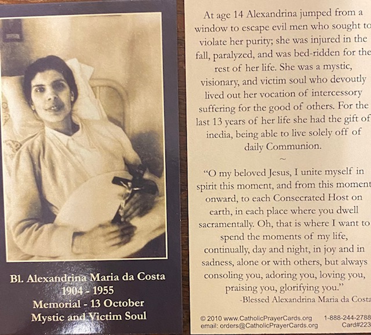 Bl. Alexandrina Maria da Costa Prayer Card