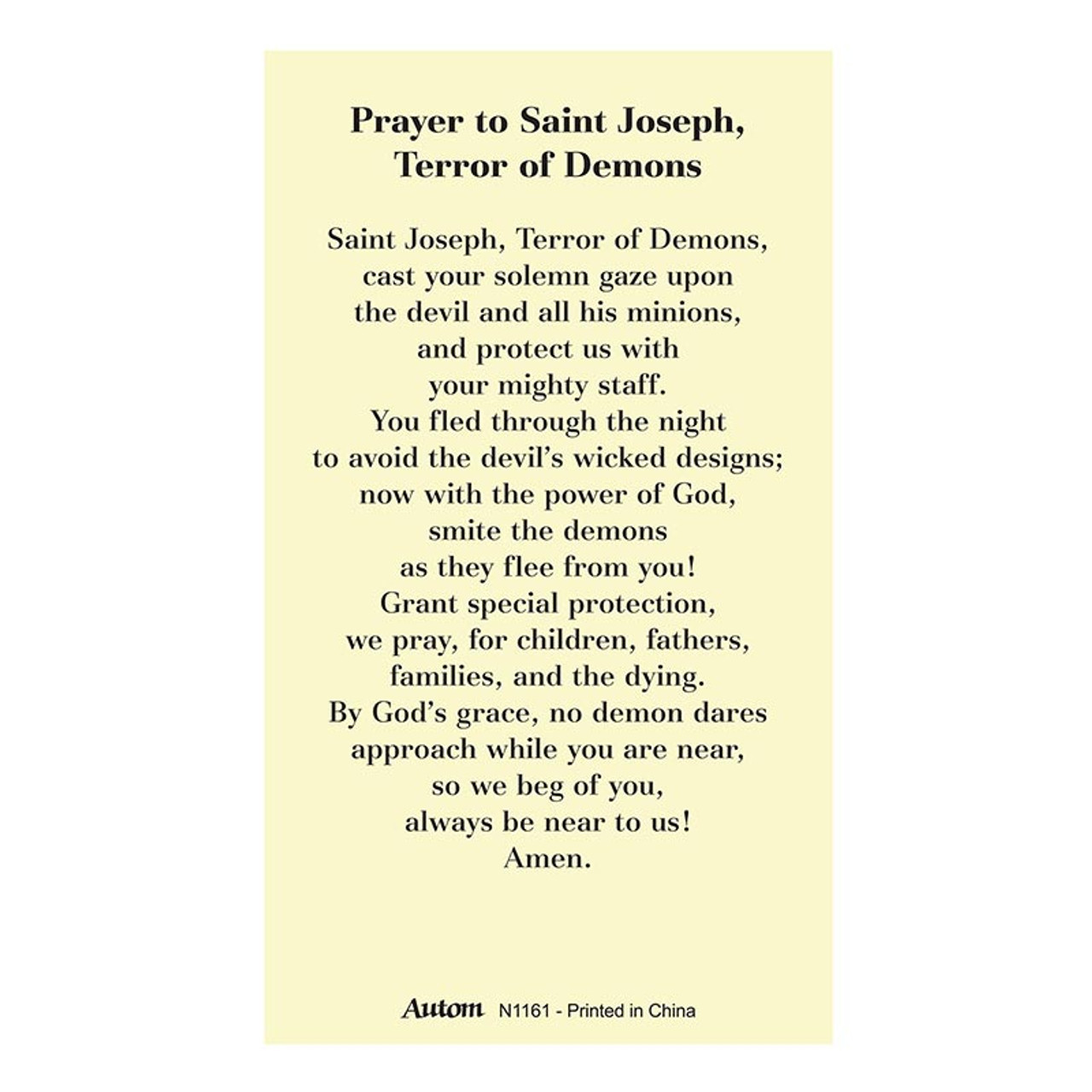 St. Joseph Terror of Demons Prayer Card