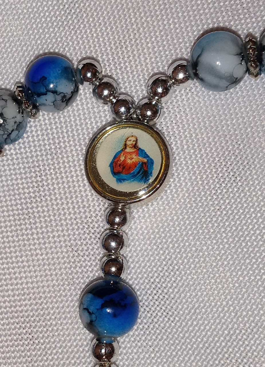 Blue Bead With Silver Spacer Rosary