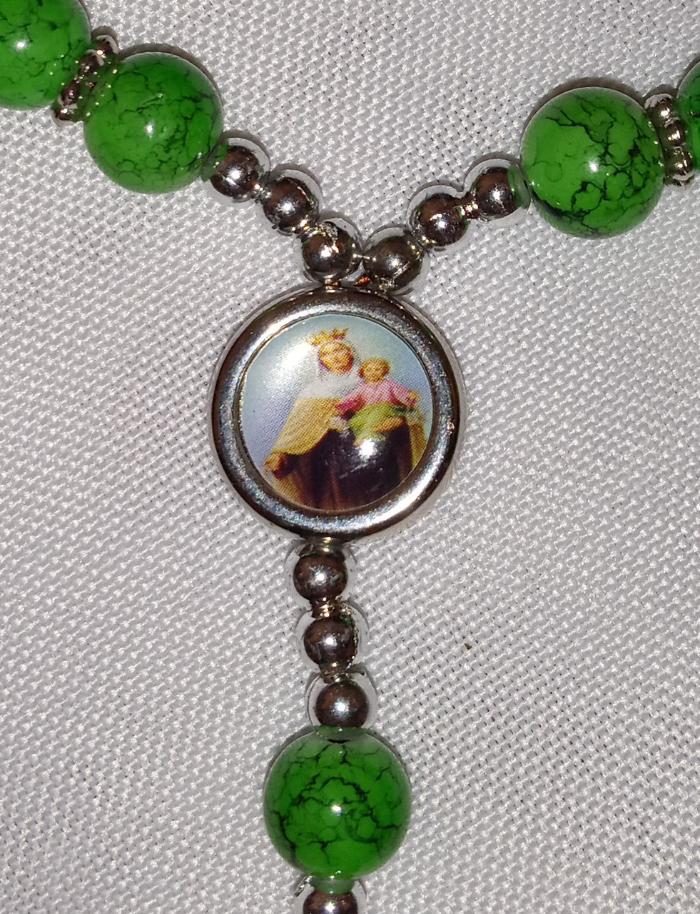 Green Bead With Silver Spacer Rosary