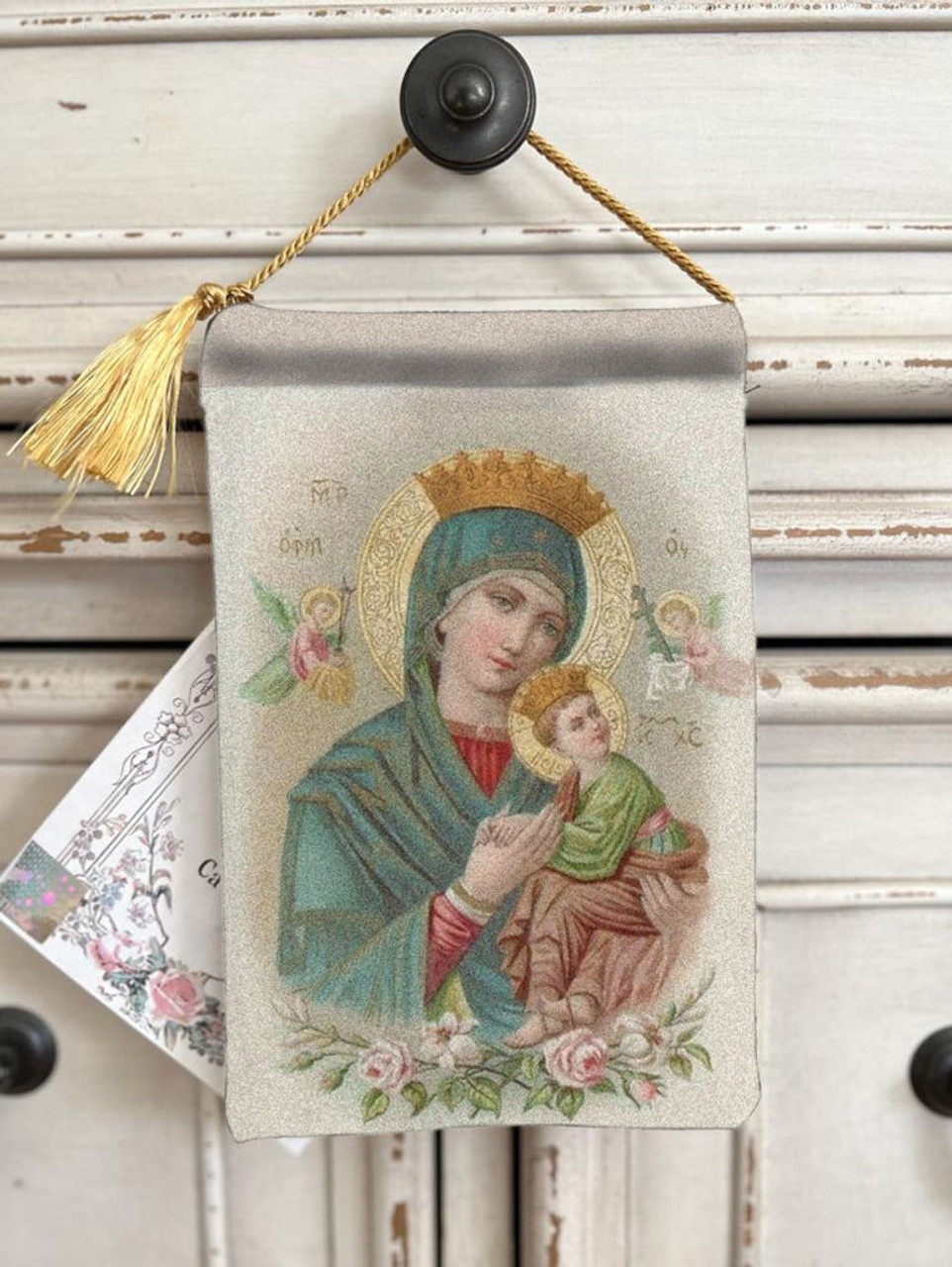 Vintage Look Velvet Blessing Pouch Our Mother of Perpetual Help