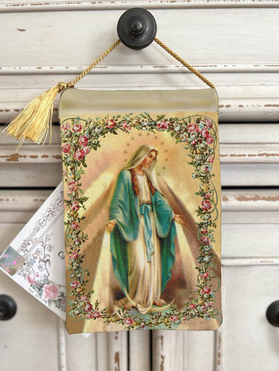 Vintage Look Velvet Blessing Pouch Miraculous Medal