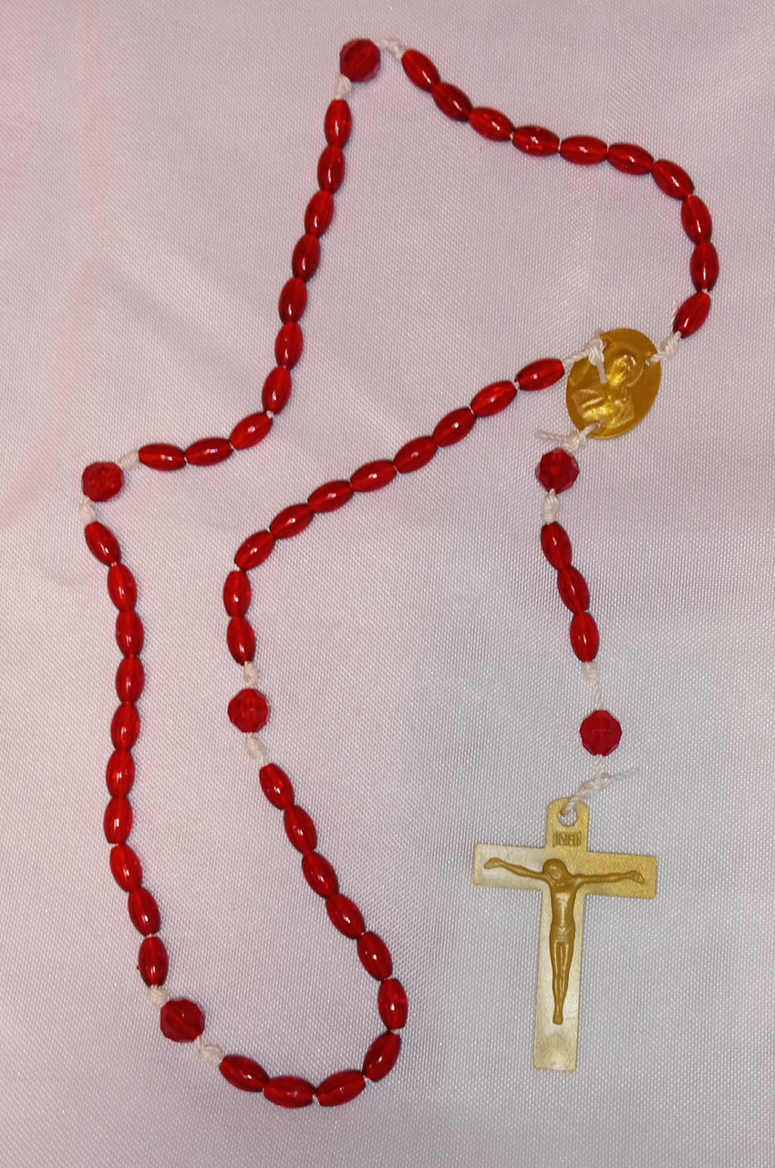 Transparent Red and Gold Plastic Rosary