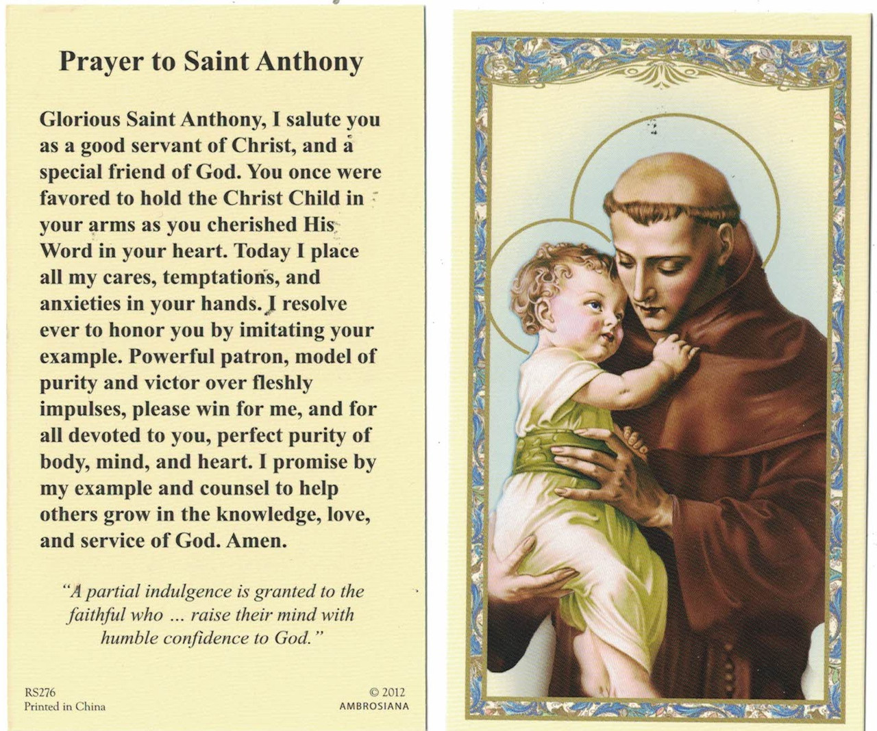 Prayer to St. Anthony Card