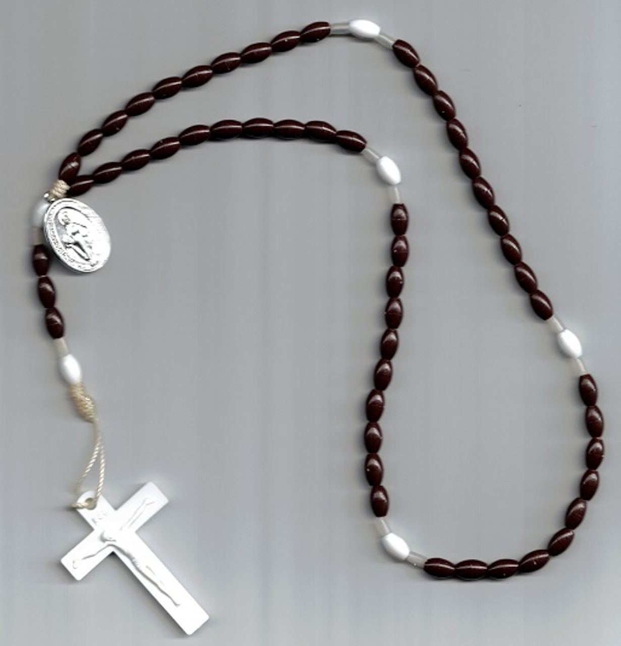 Brown & White Plastic Bead Rosary