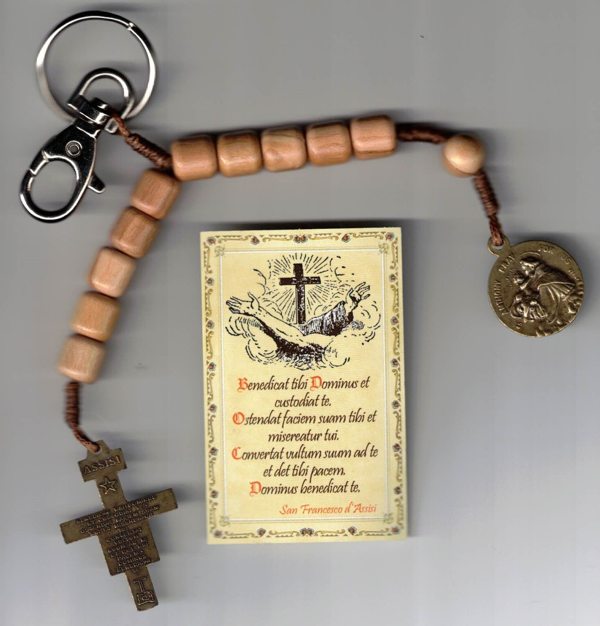 Franciscan Olive Wood One Decade Rosary Key Chain with San Damiano