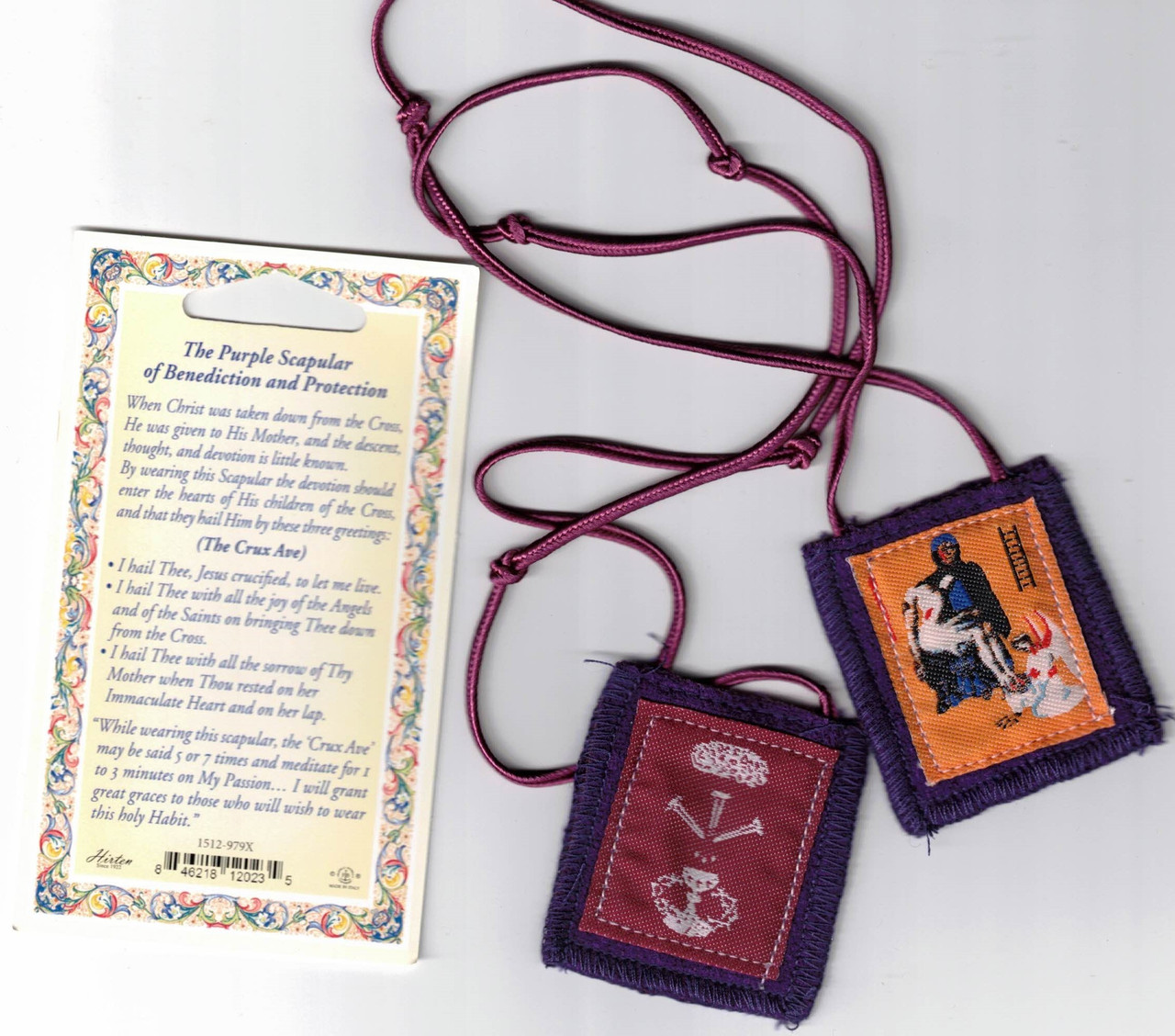 Vintage Look Purple Scapular of the Passion Genuine Wool