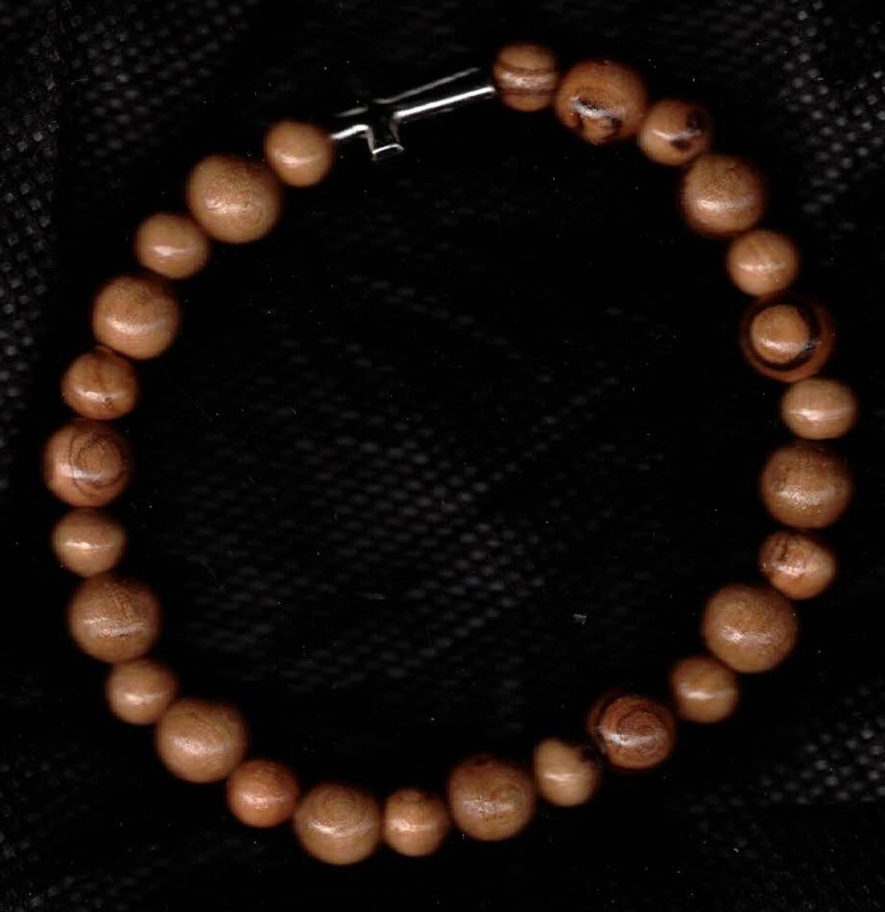 Olive wood bracelet with cross, single strand (made by Christians in the Holy Land)