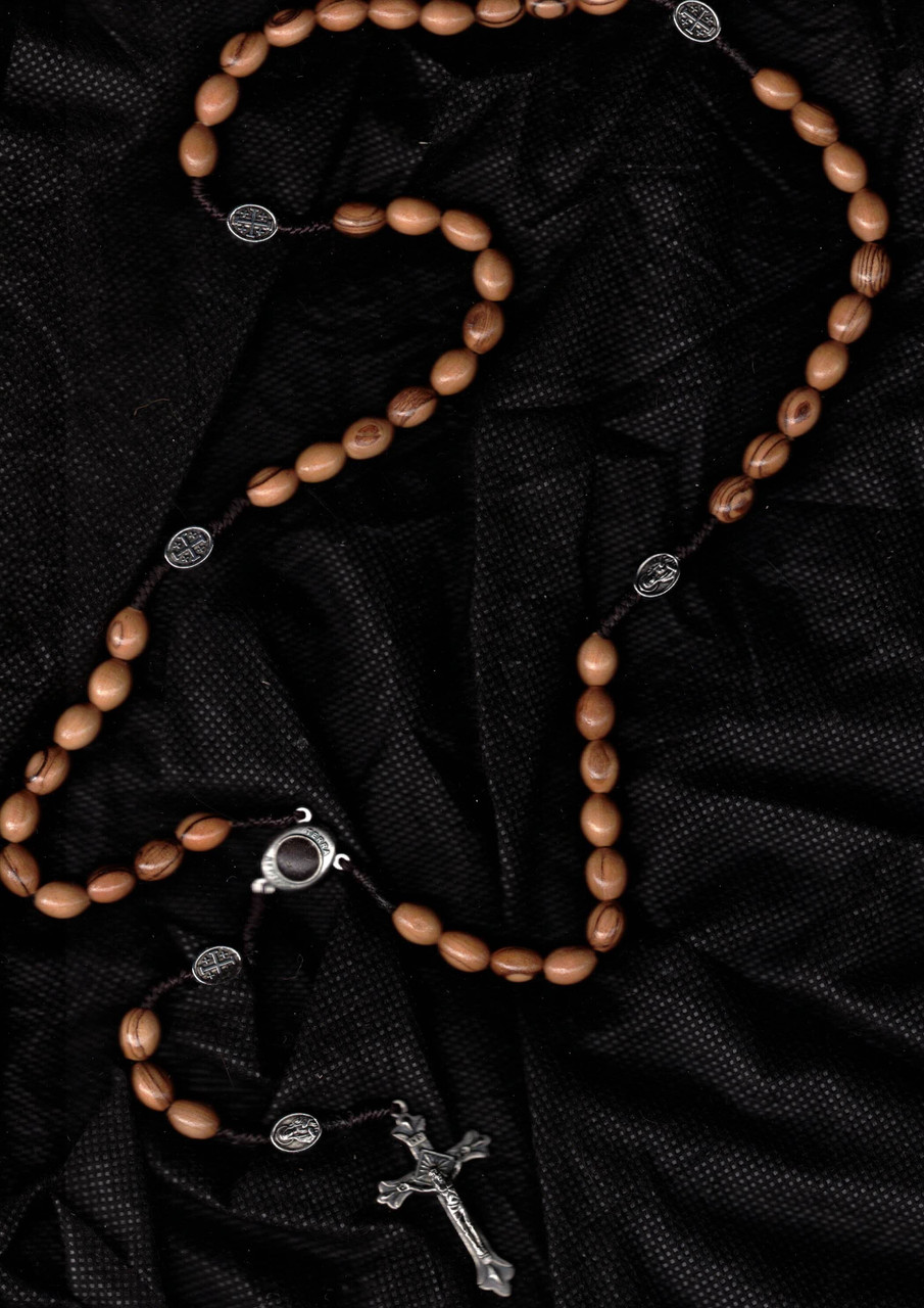 Olive Bead Cord Rosary with Soil from Holy Land and Medals