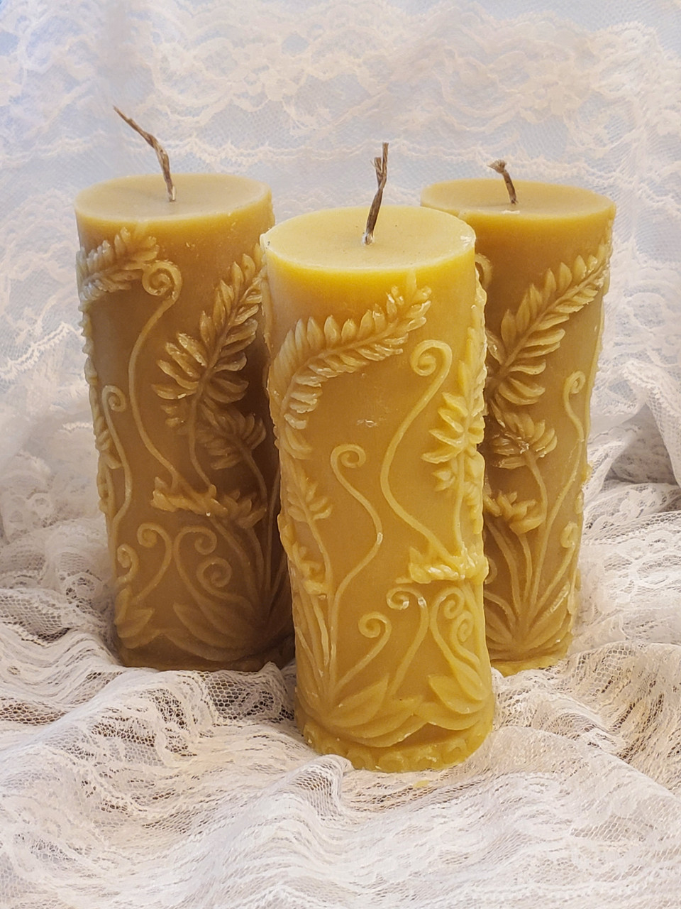 Fern Decorated 100% Handcrafted Beeswax Candle