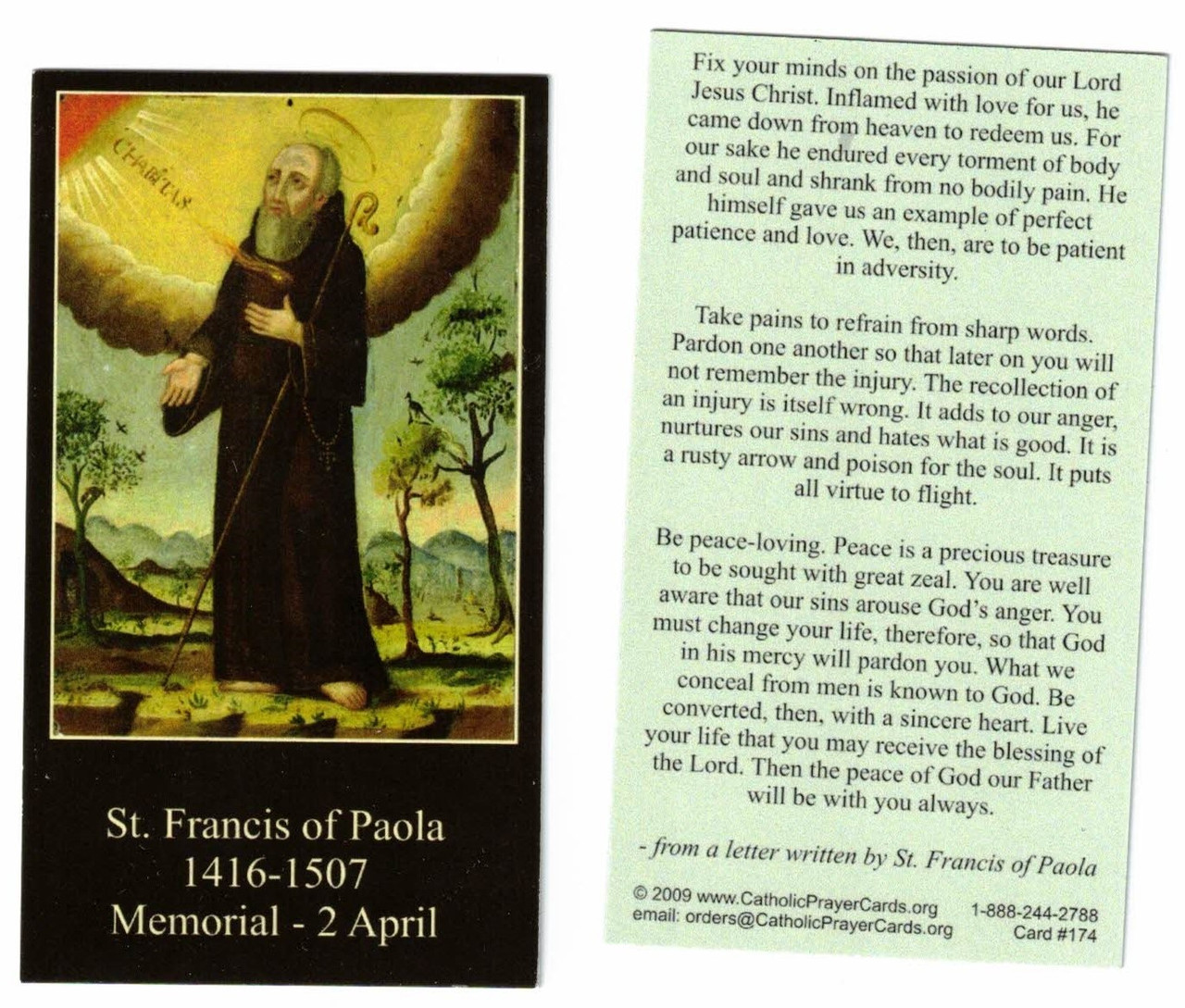 St. Francis of Paola Prayer Card