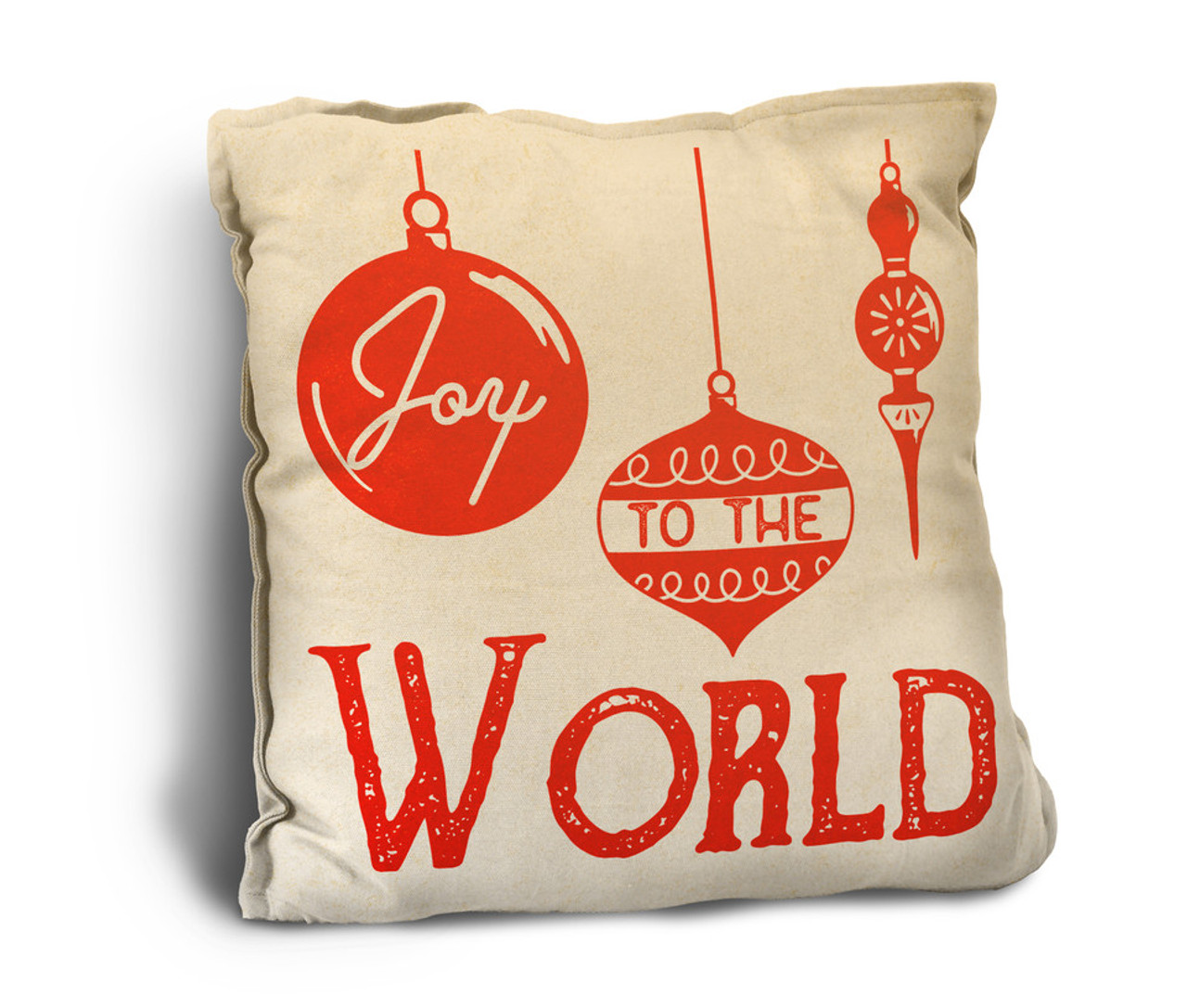 "Joy to the World" with Ornaments Rustic Pillow